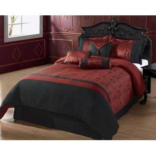   Size Bedding 7 Piece Comforter Set Oyuki, Burgundy, Black Bed in a Bag