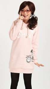 Cute Smiley girl Pink Thick Cotton Hoodie Top Coat AZ57  
