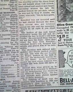   KY Kentucky Rex Scott Negro Lynching Hanging from jail 1934 Newspaper