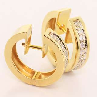   14k Yellow Gold Round Diamond Hinged Huggie Style Earrings  