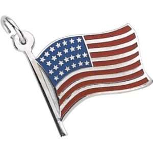  Rembrandt Charms USA Color Flag Charm, 14K White Gold 