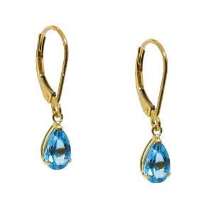   10k Yellow Gold Pear cut Blue Topaz Leverback Dangle Earrings Jewelry