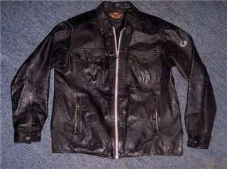 Harley Davidson Leather Shirt Jacket Distressed Vintage Engine Large 