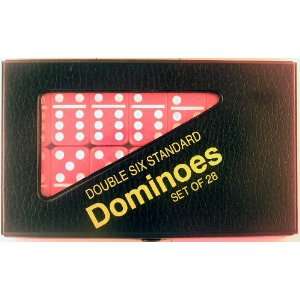  Double Six Standard Dominoes Set of 28 Black Case with Red 