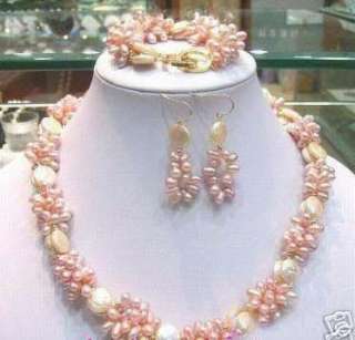 fashion White Coin Pink Freshwater Pearl Necklace Set  