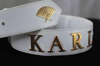 KARL LAGERFELD*RARE* Monogram Leather+Gold Fan Belt 30  