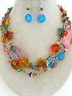 LAYER MULTI COLOR LUCITE FLOWER WOODEN BEAD CHUNKY NECKLACE EARRING 