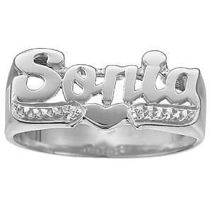  Sterling Silver Script Name Ring with Heart Tail Jewelry
