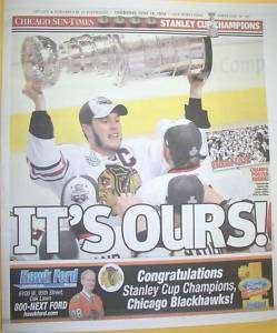 Chicago Blackhawks Stanley Cup Champs Sun Times 6/10  