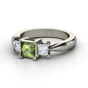  Ariel Ring, Princess Green Tourmaline 14K White Gold Ring 