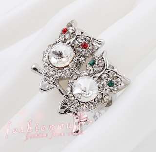   Plated Stylish Premier Style Rhinestone Double Owl Jewelry Ring  
