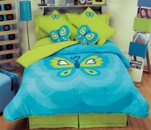 Teens Girls Green Butterfly Comforter Bedding Set Full  