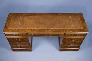 Antique Style English Furniture Elm Leather Top Credenza Computer Desk 