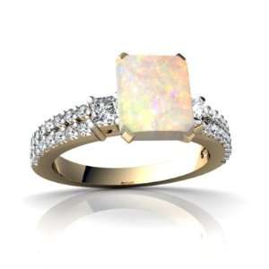  14K Yellow Gold Emerald cut Genuine Opal Engagement Ring 