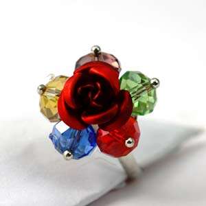   Flower Multicolor Crystal Beads Adjustable Ring Fashion Jewelry  