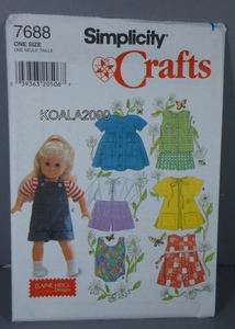 SIMPLICITY 7688 DOLL CLOTHES PATTERN FOR 18 DOLLS 039363205067  