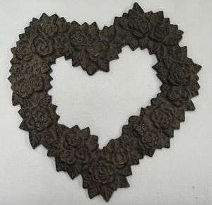 Cast Iron Metal Floral Heart Wreath Flowers Leaves 8x8  