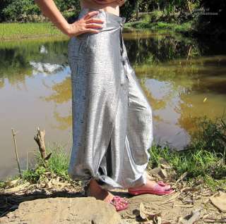 Unisex Wrap Drive Pants Textured Thai Silk in Light Gray size XL 
