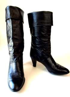 vintage tall black leather mod pirate BOOTS heels 7.5  