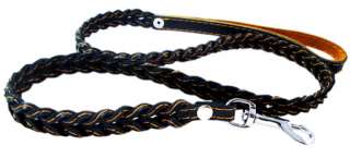 Black Braided Soft Leather Dog Leash 43 long 1 wide  