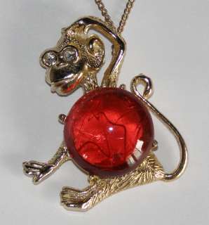 NEW OLD STOCK AWESOME VINTAGE GLASS MONKEY NECKLACE, WOW