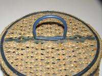 Vintage German Braided Wicker Sewing Basket  