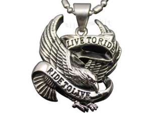 Motorcycle Biker Eagle Hawk LIVE TO RIDE Stainless Steel Pendant 