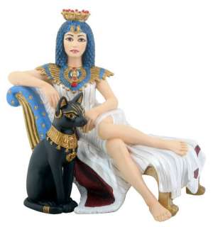 Egyptian Cleopatra with Bastet Figurine Statue Ancient Egypt Queen 
