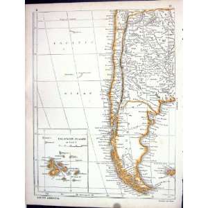   Map 1853 South America Falkland Galapagos Islands