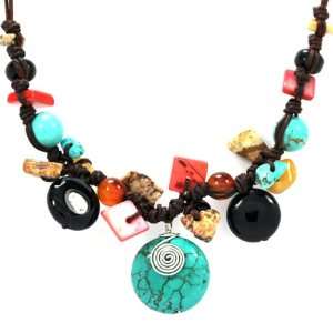   Brown Twine with Colorful Gemstones Rumors Jewelry Company Jewelry