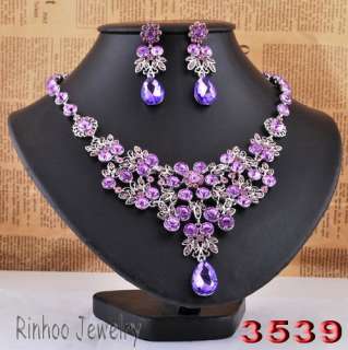 Elegant purple necklace rhinestone jewelry sets 1set  