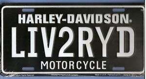 Harley Davidson LIV2RYD Metal License Plate  