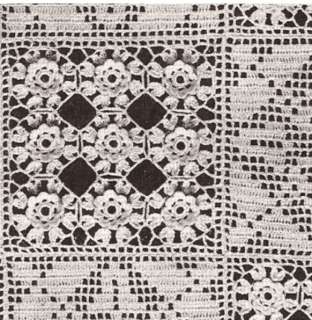 Vntg Crochet Irish Filet MOTIF BLOCK Bedspread pattern  
