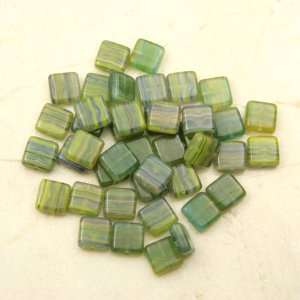  GREEN Flat Square Pressed CZECH GLASS Beads 1oz Bag