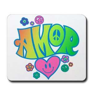  Mousepad (Mouse Pad) Amor Peace Symbols and Flowers 