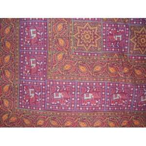   Tapestry Indian Bedspread Block Print Maroon Twin