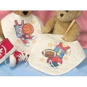   Hugs Little Sports Bib Pair Stamped Cross Stitch Kit
