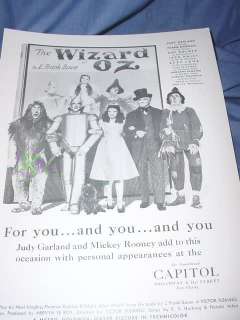 1939 Wizard of Oz Poster Capital Theater NYC Free S/H  