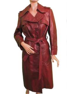 Vtg 80s Military Soft Leather Spy Trench Dress Coat M  