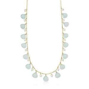  Blue Chalcedony, 3.5 4mm Cultured Pearl Necklace In 14kt 