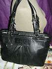 COACH BLACK LEATHER PLEATED GALLERY TOTE SATCHEL SHOULDER BAG PURSE 