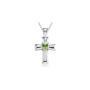    1.41 Cts Peridot Solitaire Cross Pendant in Silver Jewelry