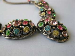 Vintage 1950s Pastel Rhinestone Necklace Bracelet Earrings Set Parure 