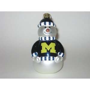 MICHIGAN WOLVERINES 6 tall and 3 wide Blown Glass Snowman CHRISTMAS 