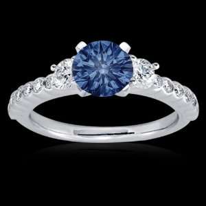  1.51 carat white blue diamonds 3 stone engagement ring 