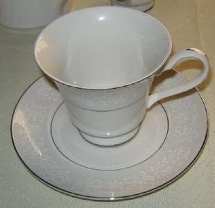Japan China Ivory Fantasy 2 Cups and Saucers Platinum  