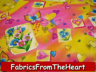 Butterfly Garden Flowers Hearts Pink Roses YDS Fabric  