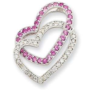  14k Gold White Gold Pink Sapphire & Diamond Chain Slide Jewelry