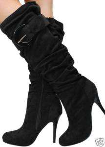 Women Platform Knee High Heel Slouch Dress Boots Shoes  