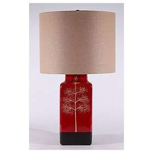 Stylized Tree on Red Pottery Table Lamp